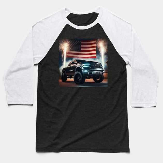 Dodge Ram and The American Flag by Gas Autos Baseball T-Shirt by GasAut0s